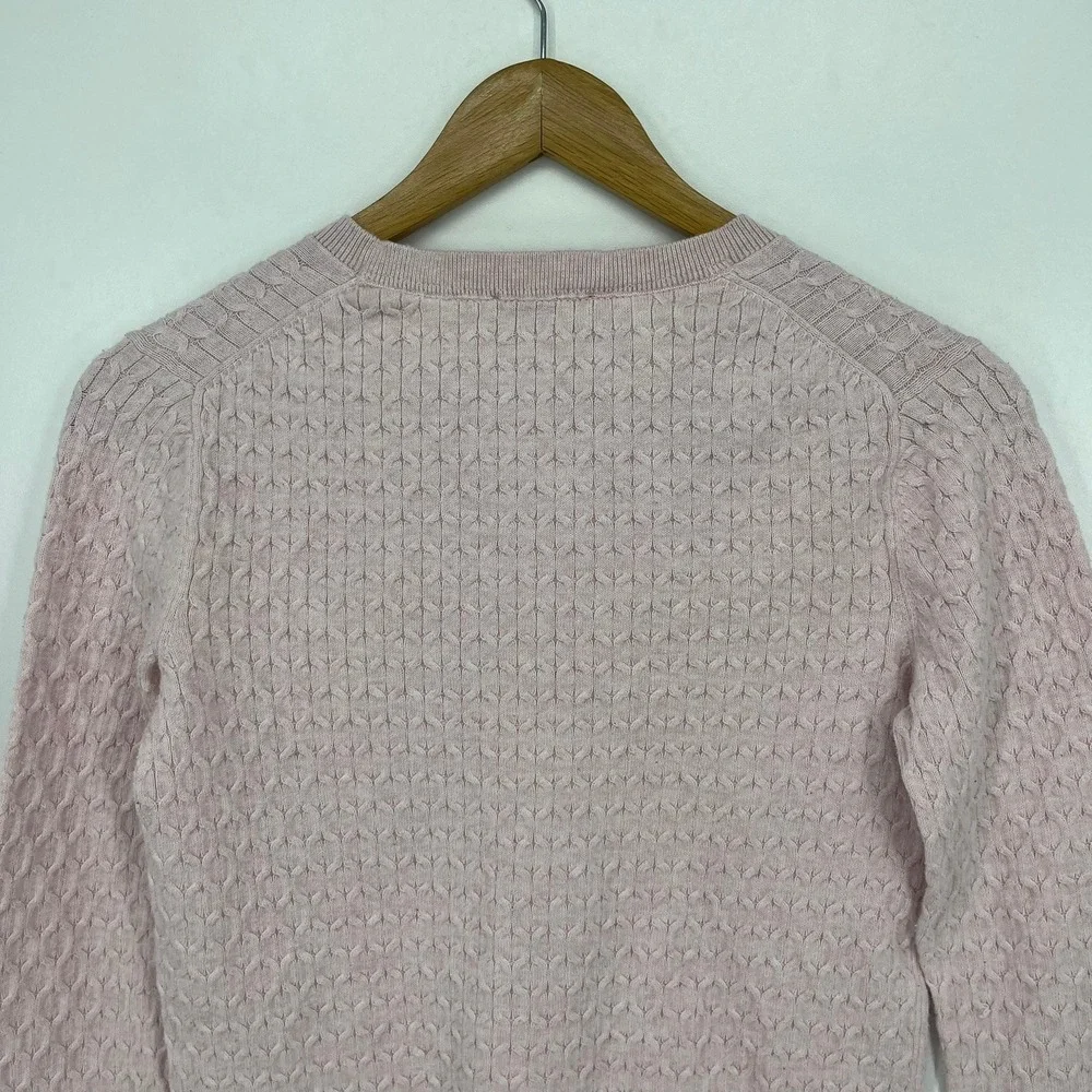 Tommy Hilfiger Womens V-Neck Cable Knit Pink Cotton Blend Sweater Small